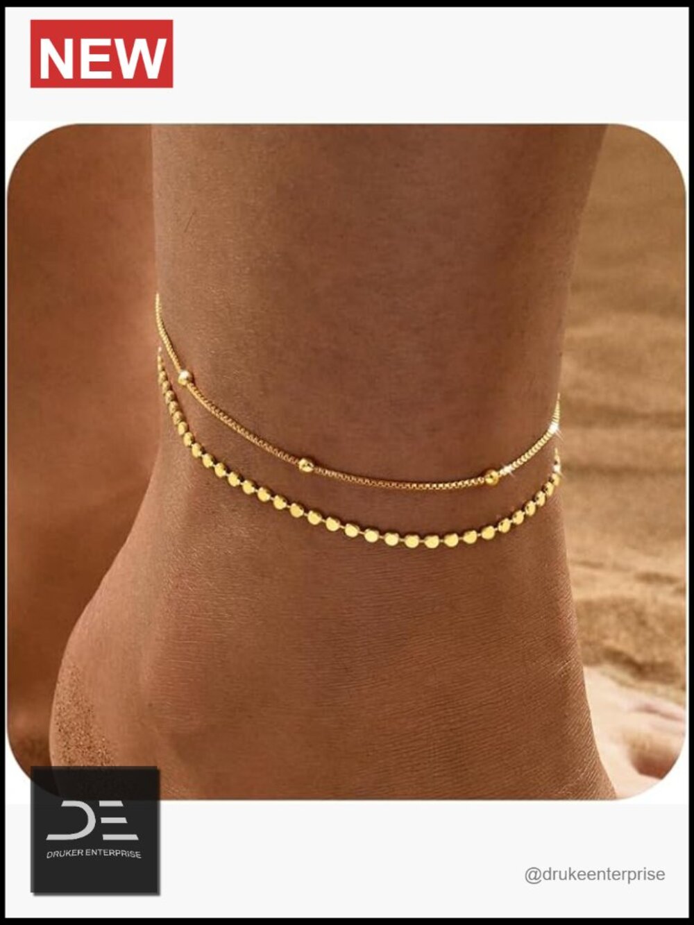 2pc Layered Gold Plated Anklet Set With Lobster Clasps, 8in+2in Extender